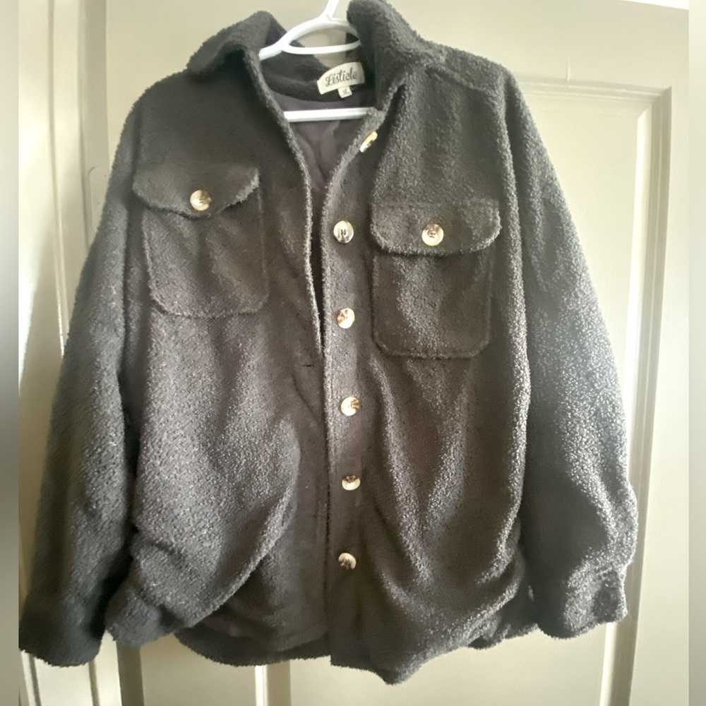 Charcoal Gray Large Button Coat Jacket Listicle Clothing